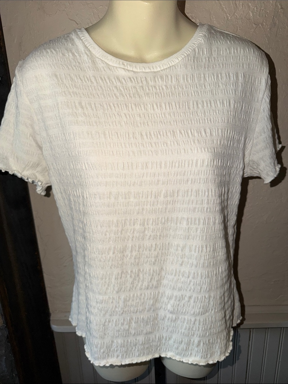 Kersh White Textured Short Sleeve Top